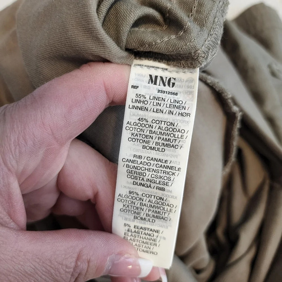 MNG Linen-blend Fold-Waist Wideleg Pants Dark Khaki Size Medium Pull On Stretch - Picture 7 of 12